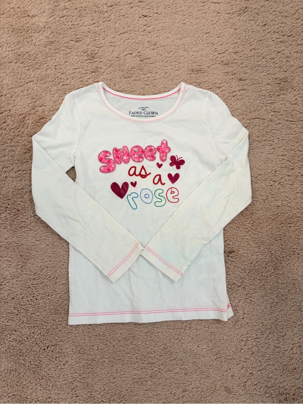 Faded Glory White "Sweet as a Rose" Graphic Long-Sleeve Tee size 6 Girls #119